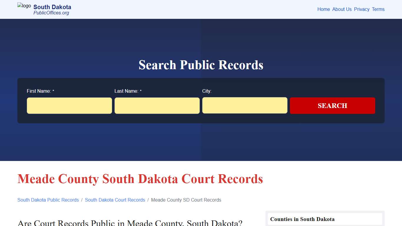 Meade County, SD Court Records Search – PublicOffices.org